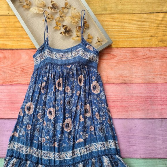 Spell Blue Floral Zahara Metallic Midi Boho Dress - Picture 10 of 16